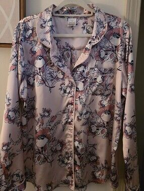 Floral Satin Pajama Button-Up in Light Pink